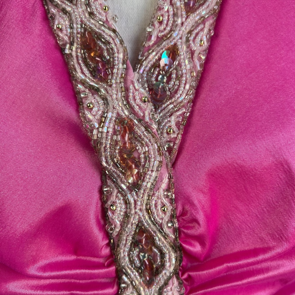 Y2K Vintage TADASHI Top Ruched Beaded Sequins Metallic Hot Pink Women's Size 12 - Picture 5 of 9